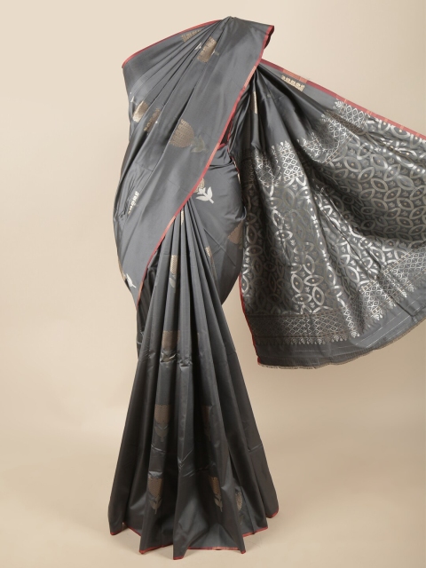 

Pothys Grey & Gold-Toned Floral Zari Art Silk Saree