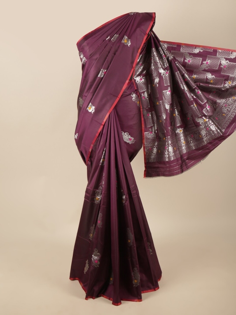 

Pothys Purple & Silver-Toned Woven Design Zari Art Silk Saree
