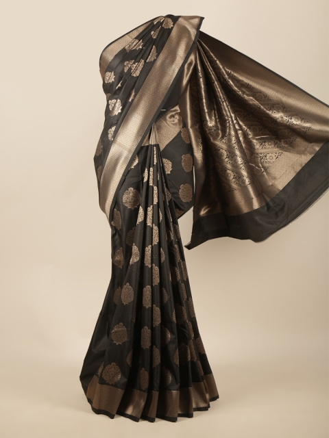

Pothys Black Ethnic Motifs Woven Design Butter Silk Saree