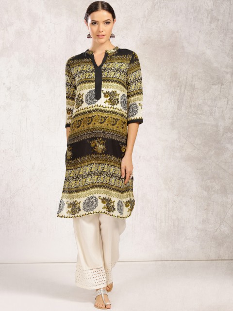 

Anouk Women Black Printed Straight Kurta