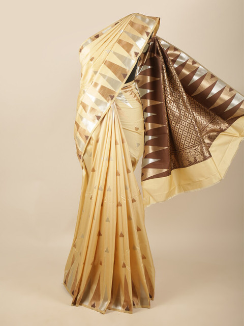 

Pothys Cream-Coloured & Gold-Toned Woven Design Zari Art Silk Saree