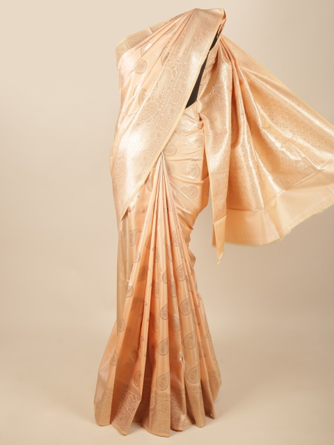 

Pothys Peach-Coloured & Silver-Toned Woven Design Zari Art Silk Saree