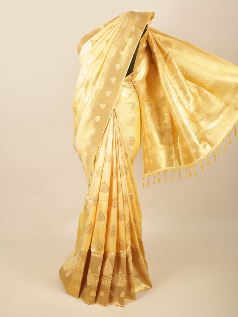 

Pothys Cream-Coloured & Gold-Toned Ethnic Motifs Zari Art Silk Saree