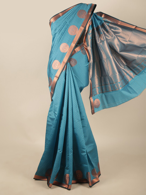 

Pothys Blue & Copper-Toned Woven Design Zari Art Silk Saree