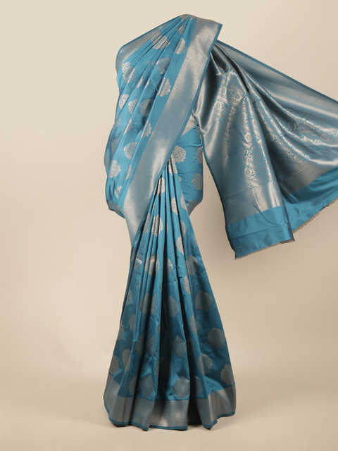 

Pothys Blue & Silver-Toned Woven Design Zari Art Silk Saree