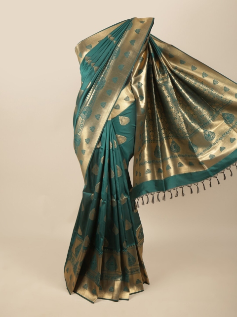 

Pothys Green & Gold-Toned Woven Design Zari Art Silk Saree