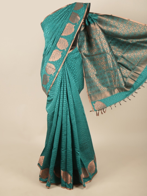 

Pothys Teal & Copper-Toned Ethnic Motifs Zari Art Silk Saree