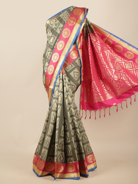 

Pothys Grey & Magenta Ethnic Motifs Zari Art Silk Saree
