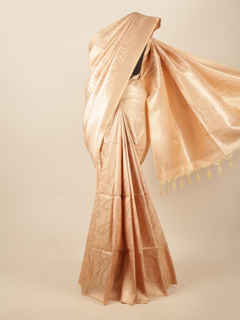

Pothys Peach-Coloured & Silver-Toned Paisley Art Silk Saree