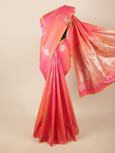 

Pothys Peach-Coloured & Silver-Toned Woven Design Zari Art Silk Saree