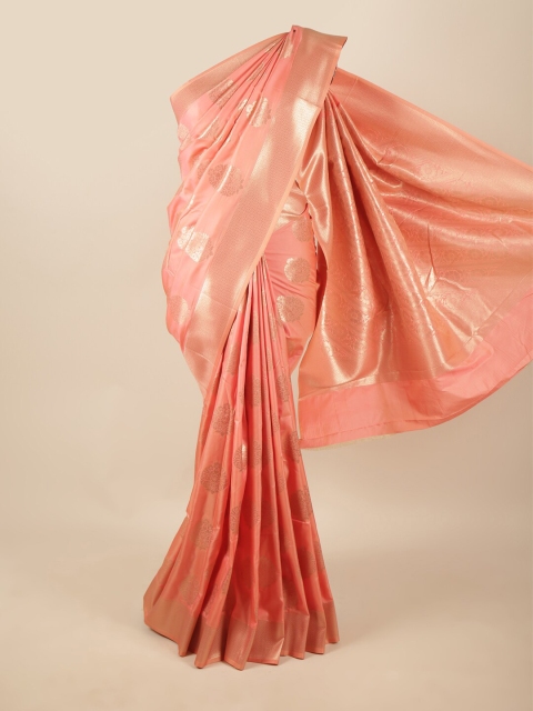 

Pothys Peach-Coloured & Silver-Toned Floral Art Silk Saree