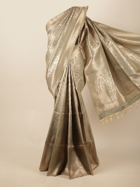 

Pothys Grey & Gold-Toned Paisley Zari Art Silk Saree