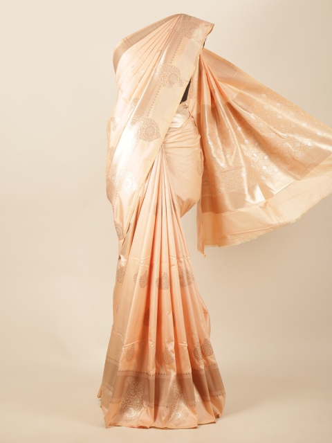

Pothys Peach-Coloured & Gold-Toned Woven Design Zari Art Silk Saree