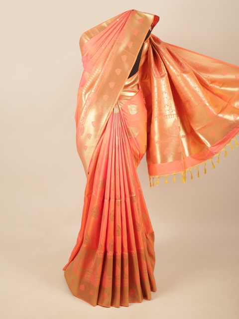 

Pothys Coral & Gold-Toned Ethnic Motifs Zari Art Silk Saree