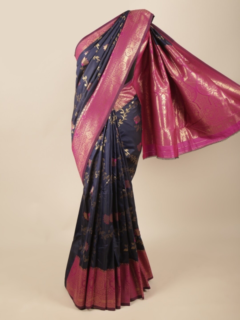 

Pothys Navy Blue & Pink Floral Zari Art Silk Saree