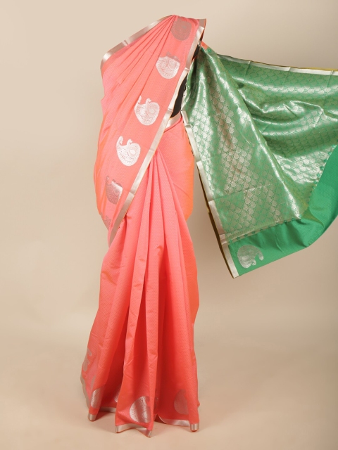 

Pothys Peach-Coloured & Green Woven Design Zari Art Silk Saree