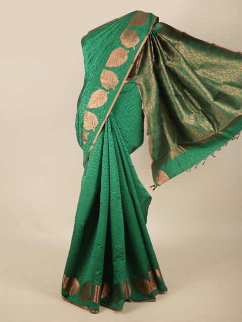 

Pothys Green & Gold-Toned Floral Zari Art Silk Saree