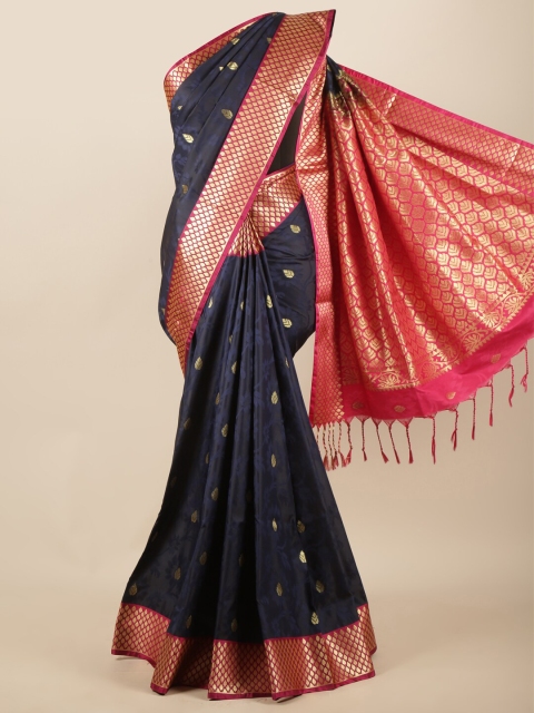 

Pothys Navy Blue & Fuchsia Ethnic Motifs Zari Art Silk Saree