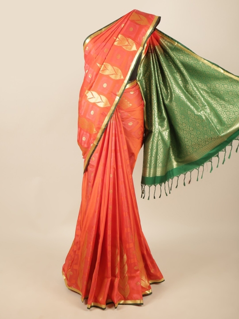 

Pothys Peach-Coloured & Green Ethnic Motifs Zari Art Silk Saree
