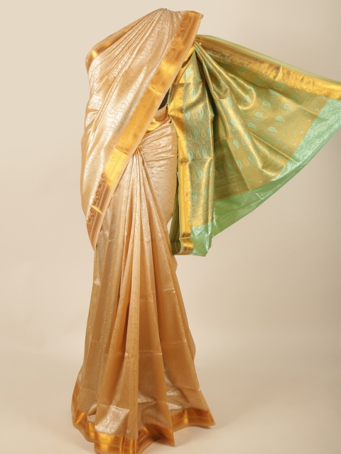 

Pothys Gold-Toned & Green Ethnic Motifs Woven Design Butter Silk Saree