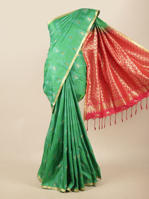 

Pothys Green & Gold-Toned Ethnic Motifs Zari Art Silk Saree