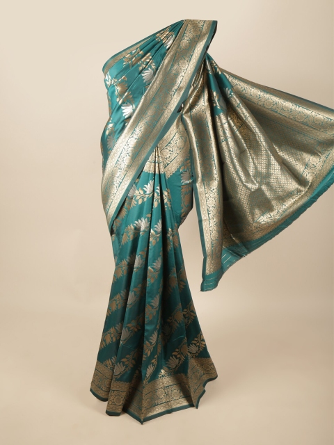 

Pothys Green & Gold-Toned Floral Zari Art Silk Saree