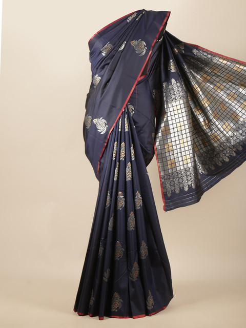 

Pothys Blue & Silver-Toned Woven Design Zari Art Silk Saree