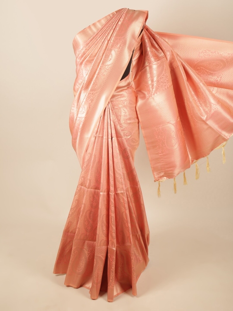 

Pothys Peach-Coloured & Gold-Toned Ethnic Motifs Zari Art Silk Saree