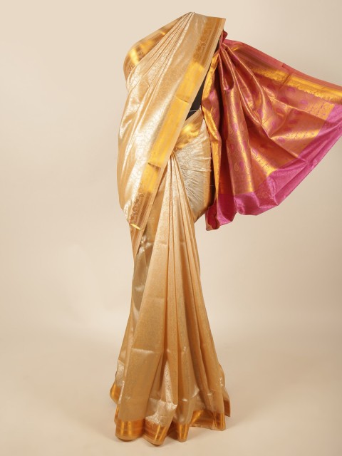 

Pothys Gold-Toned & Pink Floral Zari Art Silk Saree