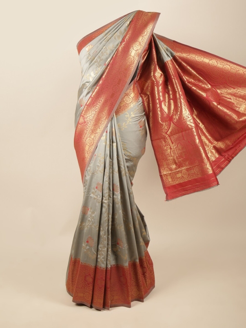 

Pothys Grey & Maroon Floral Zari Art Silk Saree