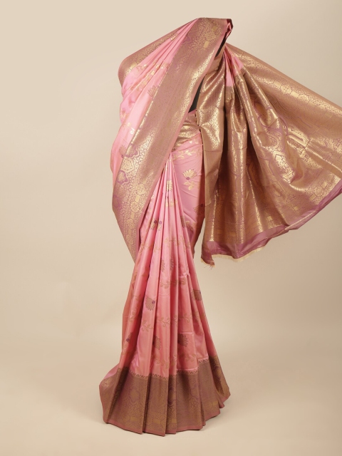 

Pothys Pink & Gold-Toned Floral Zari Art Silk Saree
