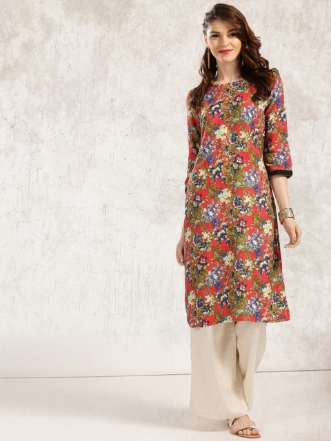 

Anouk Women Red Floral Printed Straight Kurta