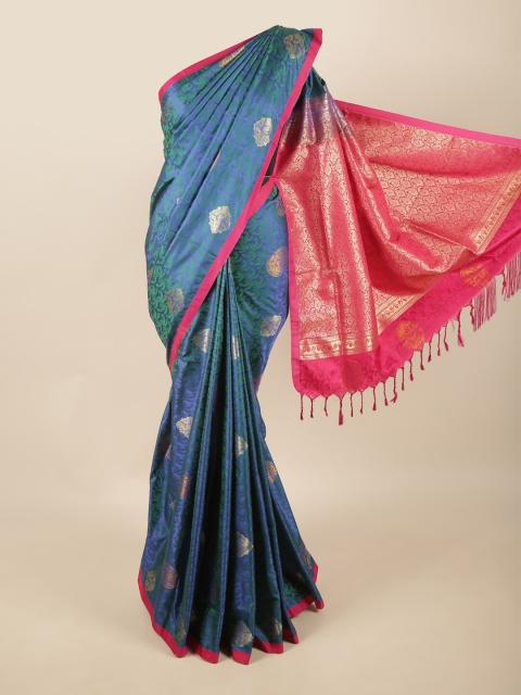

Pothys Blue & Pink Ethnic Motifs Woven Design Butter Silk Saree