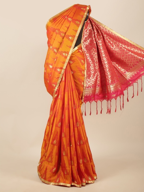 

Pothys Orange & Magenta Ethnic Motifs Woven Design Butter Silk Saree