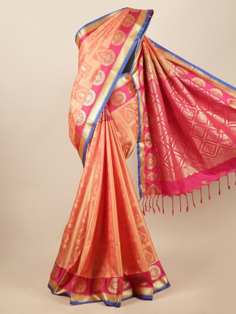 

Pothys Peach-Coloured & Fuchsia Ethnic Motifs Zari Art Silk Saree