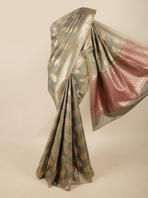 

Pothys Grey & Gold-Toned Ethnic Motifs Zari Art Silk Saree