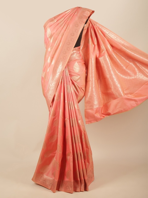 

Pothys Peach-Coloured & Gold-Toned Floral Zari Art Silk Saree