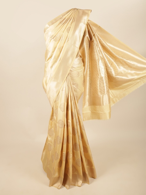 

Pothys Cream-Coloured & Gold-Toned Ethnic Motifs Zari Art Silk Saree