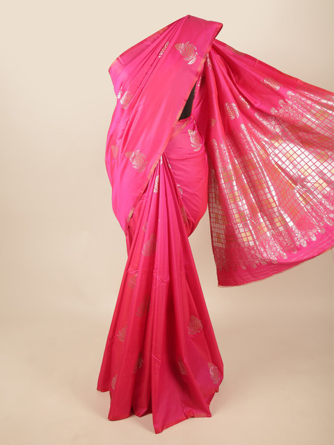 

Pothys Pink & Silver-Toned Woven Design Zari Art Silk Saree