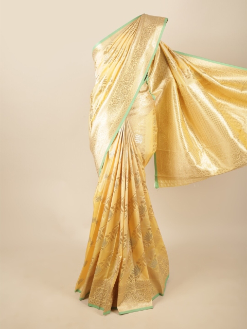 

Pothys Cream-Coloured & Gold-Toned Floral Zari Art Silk Saree