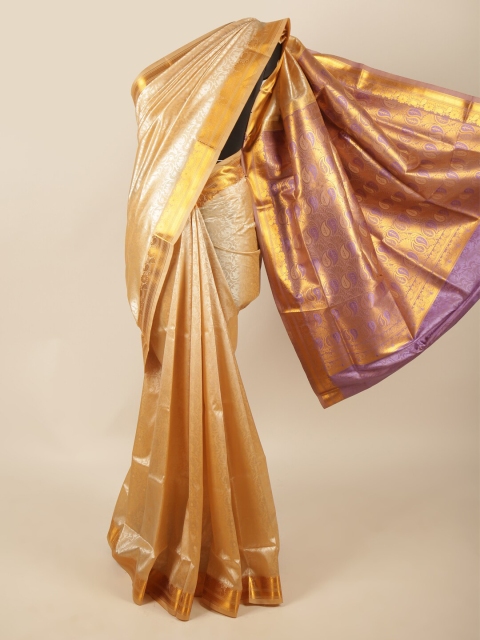 

Pothys Gold-Toned & Purple Woven Design Zari Art Silk Saree