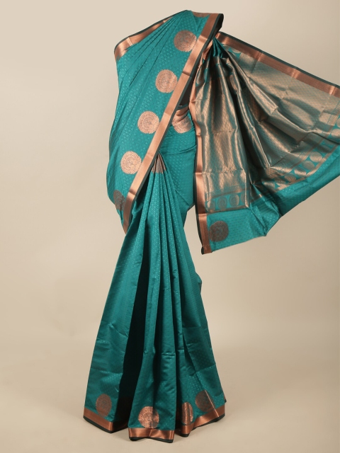 

Pothys Green & Copper-Toned Ethnic Motifs Woven Design Butter Silk Saree
