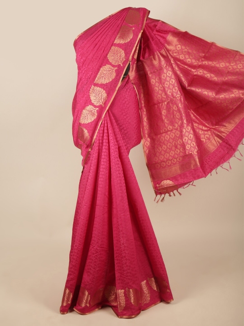 

Pothys Magenta & Gold-Toned Floral Zari Art Silk Saree