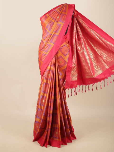 

Pothys Mustard Yellow & Fuchsia Ethnic Motifs Art Silk Saree