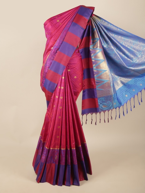 

Pothys Magenta & Blue Woven Design Butter Silk Saree