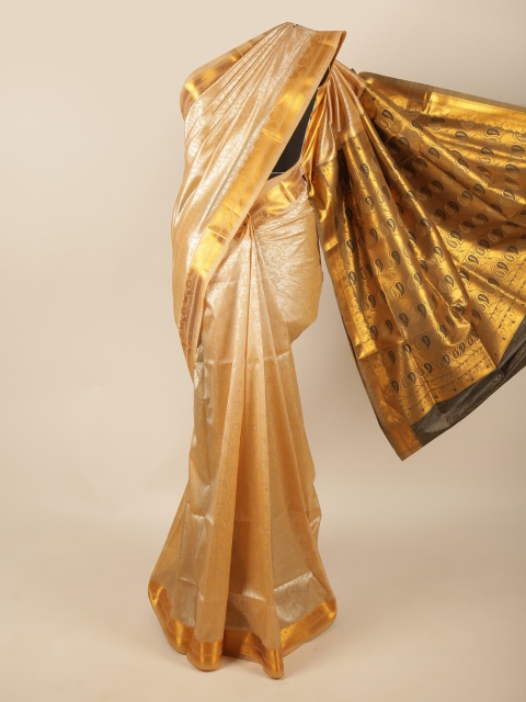 

Pothys Gold-Toned & Brown Paisley Zari Art Silk Saree