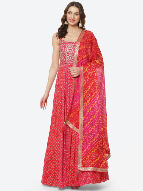 

Meena Bazaar Women Fuchsia Kurta with Skirt & Dupatta