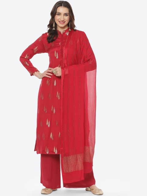 

Meena Bazaar Women Red Ethnic Motifs Printed Silk Georgette Kurta with Palazzos & Dupatta