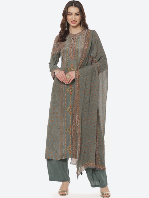

Meena Bazaar Women Green Ethnic Motifs Embroidered Silk Georgette Kurta with Palazzos & With Dupatta