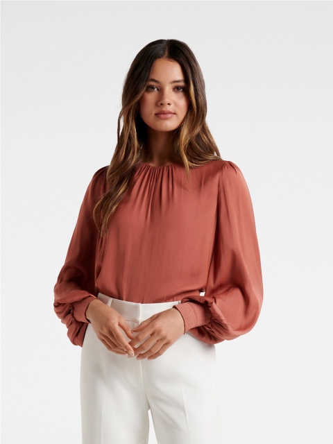 

Forever New Pink Satin Balloon Sleeve Top